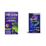 TROJAN Extended Pleasure Climax Control Extended Pleasure Condoms, 12 Count & Durex Condom Prolong Natural Latex Condoms, 12 Count - Ultra Fine, Ribbed and Dotted with delay Lubricant, Regular Fit