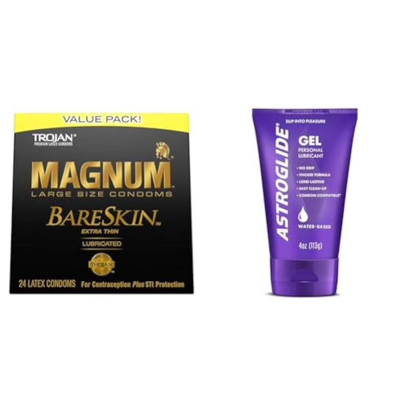 TROJAN Magnum BareSkin Premium Large 24 Count Condoms and Astroglide 4oz Personal Lubricating Gel