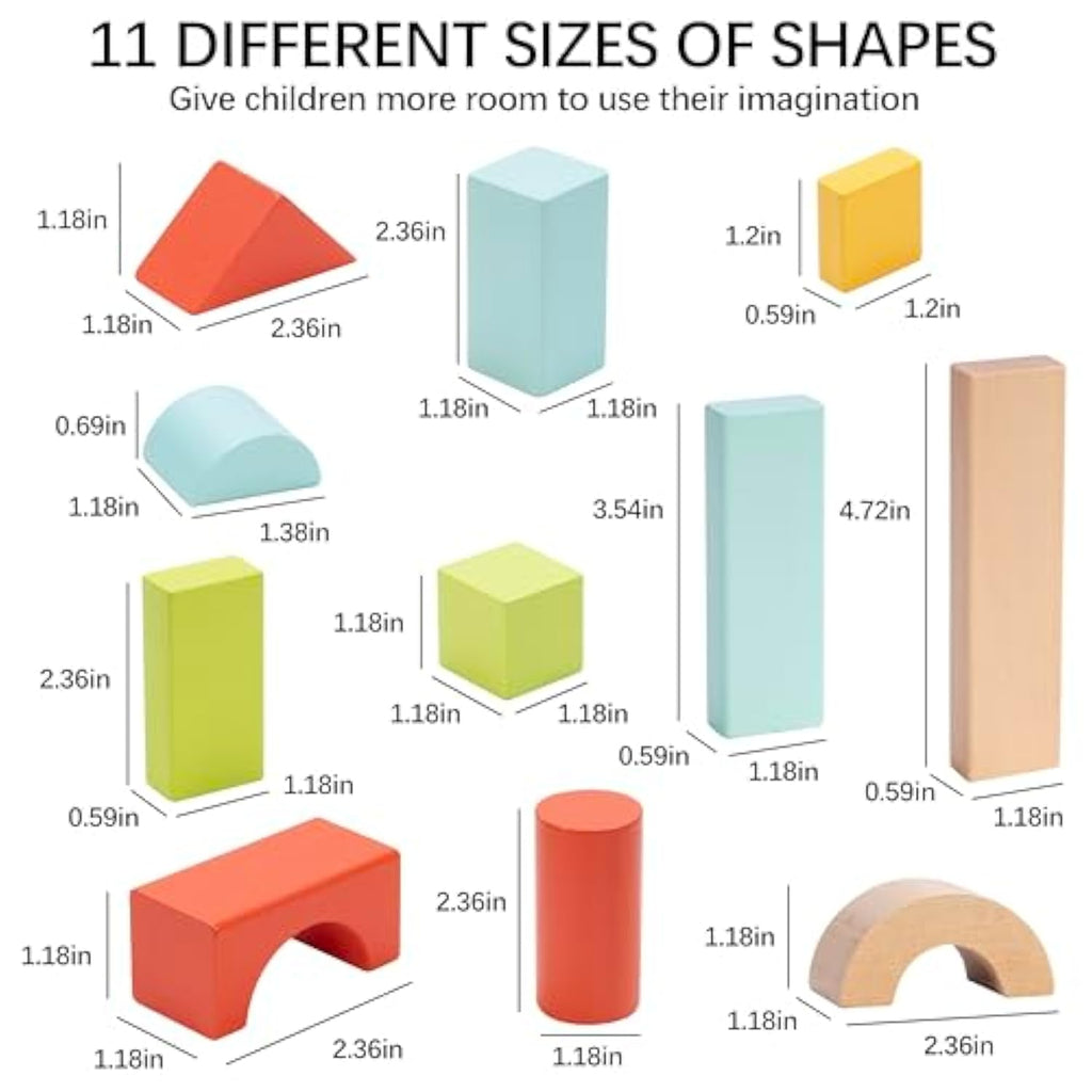 100Pcs Building Blocks For Toddlers 1-3, Wooden Blocks For Kids With ...