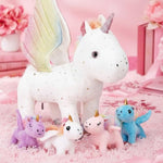 5 Pcs Fly Unicorns Plush Toy Gift Set 15.7" Mom Unicorns With 4 Cute Babies Stuffed Animal In Zippered Back Nurturing Plushies Toy Set For Kid Adults Birthday Party Favors Gifts