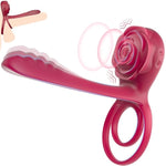 Vibrating Cock Ring With Rose Clitoral Stimulator G Spot Vibrator, Sex Toy 3 In 1 Penis Ring Vibrator With 10 Vibration Modes, Couples Adult Sex Toys For Men For Erection Enhancing Pleasure