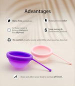 Reusable Menstrual Disc, Ultra-Soft Medical-Grade Silicone Period Disc for Women Wear 12 Hours 2 Size for Light & Heavy Flow Removal String (Purple+Pink, L+S)