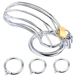 Male Cock Cage Chastity Device - Metal Chastity Locked Cage For Men With 3 Different Sizes Rings Adult Sex Toy For Men Penis Exercise Lock And 3 Keys Included | Silver