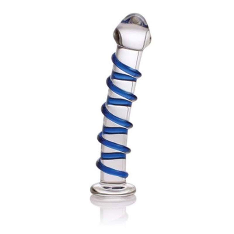 Don Wand Glass Pleasure Wand, Swirl Mushroon Tip Rocket, Blue