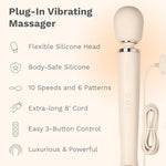 Plug-In Wand Vibrator - Vibrating Wand Massager - Cream