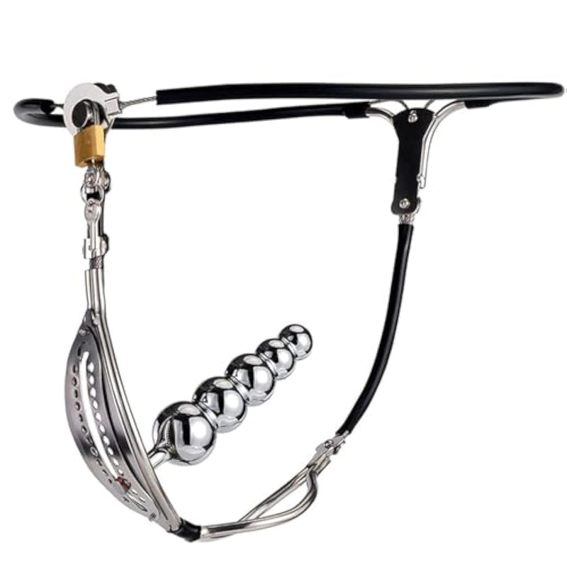 Metal Female Chastity Belt Dildo Panties Strap On Toys For Lesbians Strapon Masturbation, With Butt Plug Lock Chasity Belt For Women Dildo Underwear Anal Plug Strap On Toys For Couples,Men