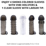 Vibrating Penis Sleeve Kit With Mini Bullet Vibrator, Adult Sex Toys For Men & Couples, Penis Extender Cock Stimulation Device For Pleasure, 5 Piece, Penile Extension Sheath, Smoke