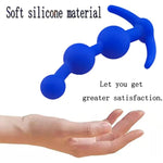 Silicone Anal Beads Butt Plugs,4.9Inch Three Ball Anal Chain Link Anal Beads Silicone Butt Plug With Thin Neck & 3 Gradual Beads & T-Bar Base Anal Adult Sex Toy For Male Female Couple Play(Blue)