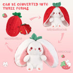 Bunny Stuffed Animal Reversible Cuddle Strawberry Bunny Plush Transformed Rabbit Toy Plush With Zipper Easter Bunny Plushies Gifts For Baby Boys Girls-10Inch
