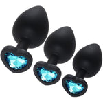 3 Pcs 3 Sizes Silicone Anal Plugs, Jeweled Butt Plug, Anal Trainer Toys, Heart Butt Plugs, Light Blue