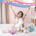 5 Pcs Fly Unicorns Plush Toy Gift Set 15.7" Mom Unicorns With 4 Cute Babies Stuffed Animal In Zippered Back Nurturing Plushies Toy Set For Kid Adults Birthday Party Favors Gifts