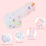 8.2 Inch Confetti Clear Silicone Dildo With Flared Suction Cup Base For Hands-Free Play, Flexible Dildo With Curved Shaft And Balls For Vaginal G-Spot And Anal Prostate