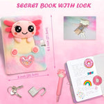Axolotl Gift Set For Girls - Cute Axolotl-Themed Toy Box With Fluffy Diary, Stickers,Pen, Crocheted Stuffed Animal, Pink Purse, Necklace, Keychain, And More Axolotl Stuff - Birthday Gifts For Kids