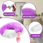 Sexy Fox Tail Anal Butt Plug With 2 Replaceable Anal Plug Silicone Butt Plug Sex Fox Tail Metal Anal Trainer Anal Tail Cute Cosplay Foxtail Anal Sex Toys For Women Man Beginners (Purple+White)
