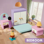 Wooden Dollhouse Furniture Set 39 Pcs With 5 Rooms, Family Dolls & Pets, All-Wooden Doll House Accessories And Furniture, Pretend Play Dollhouse Accessories Toy Gift For Kids 3+
