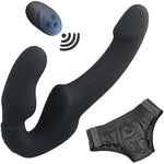 Strapless Strap-On Dildo Vibrator With Remote Control, Double-Ended Dildos With 10 Vibration Modes, Waterproof Rechargeable Sex Toys With Clitoris Stimulator For Women Lesbian Couples Black