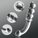 Anal Beads, Glass Bent Pleasure Wand Double-Ended Butt Plug G-Spot Stimulation Dildo For Men Women (Clear)