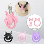Chastity Lock Male Cock Cage - ABS Sissy Chastity Devices with Invisible Lock & 4 Silicone Adjustable Cock Ring, Penis Abstinence Elasticity Belt Comfortable Penis Cage Bondage Gear Sex Toys