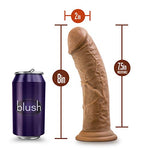 Blush Dr. Skin Realistic 8" Dildo ~ Extra Thick 2" Mocha Soft Lifelike Feel Cock ~ Suction Cup Strap-On Compatible ~ Adult Pegging Pleasure Anal & Vaginal Sex Toy Penis for Women Men Couples ~ Brown