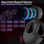 Rose Cock Ring Stimulator With Testicles Massager & Clitoral Stimulator, Pleasure Penis Ring Vibrator, Dual Motors 10 Vibration Modes For Male Or Couples, Waterproof Adult Sex Toys