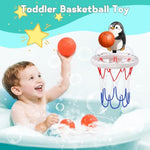Bath Toys, Bathtub Basketball Hoop For Toddler Kids, 3 Soft No Hole Balls & Bath Basketball Hoop With Strong Suction Cup, Black & White Penguin Baby Shower Bath Toys Set For Boys And Girls
