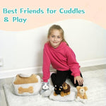 8-Piece Dog House Plush Set, 9.8 Inch Plush Dog House Set With Cute 4 Puppies, Magic Gate, Bottle, Bed Pad & Bone, Interactive Pet Toy For Kids