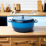 Cast Iron Dutch Oven Pot with Lid, Enameled, Round, Dual Handles, Heavy-Duty, Small, 4.3-Quart, Blue