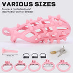 Male Chastity Cage, Large Chastity Device with 5 Sizes Rings and Invisible Lock for Man Penis Exercise Bondage Gear & Accessories Lightweight Adult Sex Toys(5D-Pink)