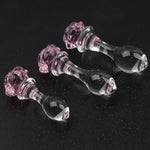 3-Piece Rose Glass Anal Plug Set, Crystal Glass Anal Plug,Anal Trainer, Crystal Butt Plug,Anal Expander Training Sex Toys Anal Masturbation Plug For Men Women Gay And Couples