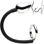 Tug + Plug Cock Ring With Anal Plug For Men & Couples. Premium Flexible Silicone Cord With Tapered Tip For Easier Insertion, Dual Stimulation, 1 Piece, Black & Silver.