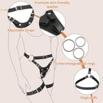 Sex Strap On Harness For Women Pegging Dildo, Adult Sex Toy With Detachable 3 Size Metal O-Rings Thigh Cuffs, Wearable Adjustable Bondage Gear For Couple Lesbian Gay Vaginal Anal Play (Black)