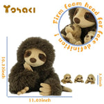 Sloth Plush Animal, 11.02" Cute Stuffed Sloth With 3 Baby Sloths, Easter Stuffed Sloth Animal, Washable Plush Toys, Cute Three Toed Sloth Birthday Gifts For Kids Boys And Girls, Brown