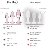 Glitter Gem Butt Plug Set, 3 Piece Acrylic Anal Trainer Kit, Small Medium Large Plugs For Beginners & Advanced, Lightweight With Sparkling Gem Base, Body Safe, Waterproof, Easy Clean, Pink