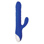 Evolved Love Is Back Grand Slam Silicone Recharegeable Thrusting & Twirling Shaft With Dual Motor Clitoral Rabbit Stimulator Vibrator, Blue
