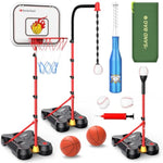 4 In 1 Kids Basketball Hoop And T Ball Set For Toddlers 3-5, Adjustable Height Toddler Basketball Hoop With Baseball, Indoor Outdoor Sport Gifts Christmas Toys For Boys Girls 3-8