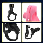 Penis Cage With Hook Has 3 Different Rings Inverted Chastity Cage Made Of Lightweight Resin 3D Printed Cock Cage Is Breathable Chastity Device With Lock For Exercising A Man'S Penis (B,Pink)