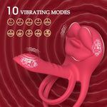 Vibrating Penis Sleeve Cock Ring With Full Lips Tongue Clitoral Stimulator, Penis Ring Vibrator Extender For G Spot Stimulation,Couples Adult Sex Toys For Men Women, Male Couple Sex Toy For Men