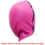 Sealed Leather Zipper Breathable Hood - Sex Slave Pup Training Sealed Hood Restraint Blinder Bondage Helmet Sexual Game Wear For Bdsm Fetish Lover (23 Inches Round, Purple)