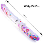 19.7*1.7 Inch Silicone Extra Thick Double Headed Confetti Dildo, Huge Giant Realistic Colored Jelly Clear Double Ended Dildo Giant Toy, Long Penis Double Sided Dildo Anal Sex Toy For Women Gay Lesbian