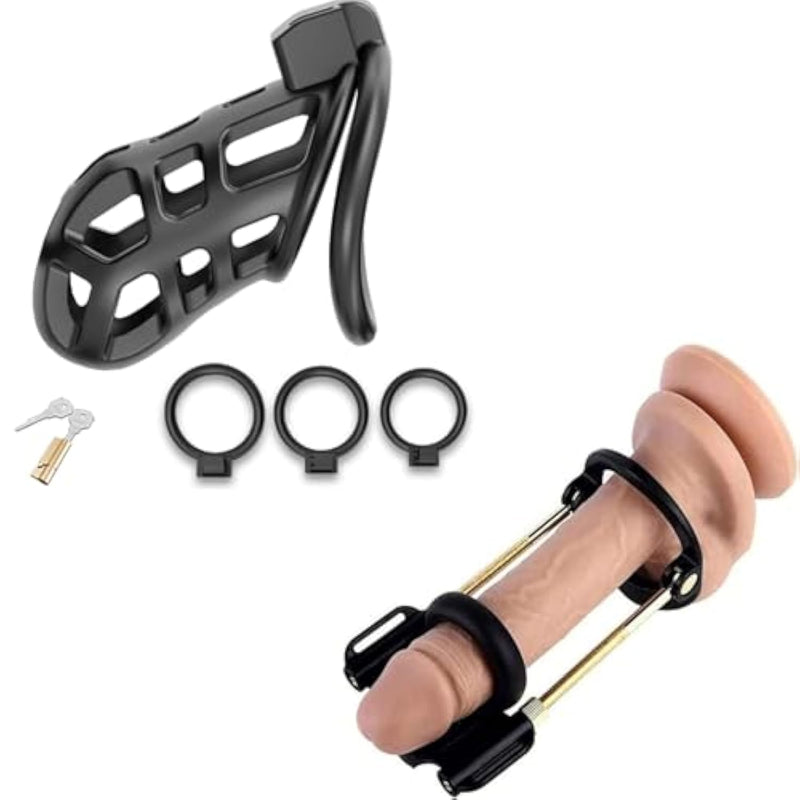 Male Chastity Cage,Large Cock Cage Device Penis Extender Stretcher Device Male Pennis Traction Enlargement Extension Sex Toys