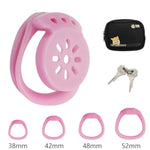 Flat Chastity Cage Made Of Abs Cock Cage With Belt And 4 Different Rings Male Sex Toys Chastity Device With Concealed Lock For Men'S Penis Restraints Breathable And Lightweight (B,Pink)