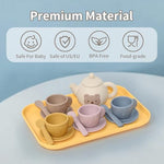 Tea Party Set For Toddlers, Silicone Play Tea Set For Girls And Boys 3 4 5 6 Years Old, Kitchen Pretend Paly Toys With Teapot 4Cups 4Coasters 4Scoops And Tray, Leaning Educational Toys For Kids Gifts