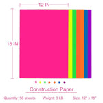 12 x 18 Inch Neon Cardstock, 56 Sheets, 7 Colors, 180 GSM Construction Paper