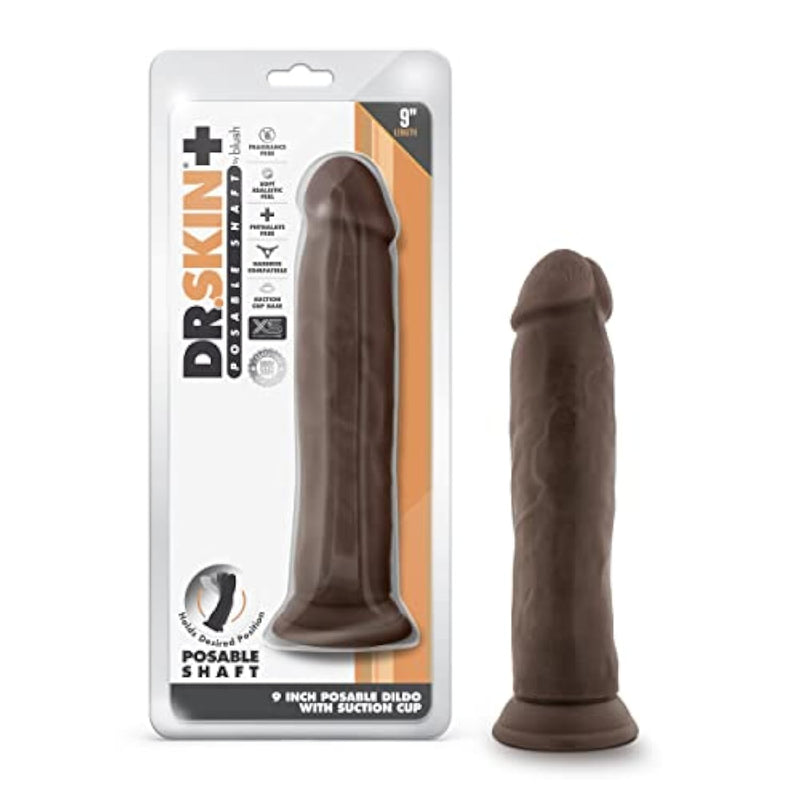 Dr. Skin Plus Realistic Triple Density Posable Dildo - 9.25 Inch Length 2 Inch Width - Sturdy Firm Suction Cup Base For Hands Free Play And Harness Compatible - Sex Toy