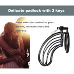 Male Chastity Device Cock Cage With 3 Sizes Of Rings, Premium Metal Silver Locked Cage Adult Sex Toy For Men (Black), Lock And 3 Keys Included