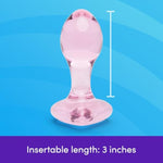 Heart Butt Plug - 3 Inch Glass Anal Plug - Firm 4 Inch Girth & Hypoallergenic - Waterproof - Pink