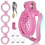 Pink Mini Chastity Cage For Men With 4 Testicle Rings Honeycomb Breathable Cock Cages Dark Lock Design Sm Penis Sex Toy For Man Couple (Arc Ring,Pink)