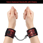 Lace Blindfold and Faux-Fur-Lined Handcuffs Set, Red Soft Bondage Wrist Cuffs Kit Sex Play Toys for Adults