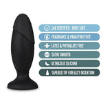 Anal Adventures Platinum Silicone Rocket Plug - 6 Inch Anal Plug - Ultrasilk Smooth Puria Silicone - 2Thick - Sturdy, Hardened Base - Sex Toy For Women Men Couples - Black
