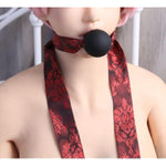 Silicone Bondage Gags Sexy Open Mouth Ball Gag Adjustable Red Soft Ribbon With Classical Embroidery Print Slave Harness Fetish Mouth Ballgags Sm Game Sex Toys For Lover Couple Bdsm Foreplay